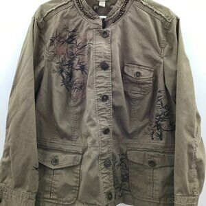 VTG 22/24 Asian Dragon Military Jacket Army Green Beaded Metallic Embroidery Y2K
